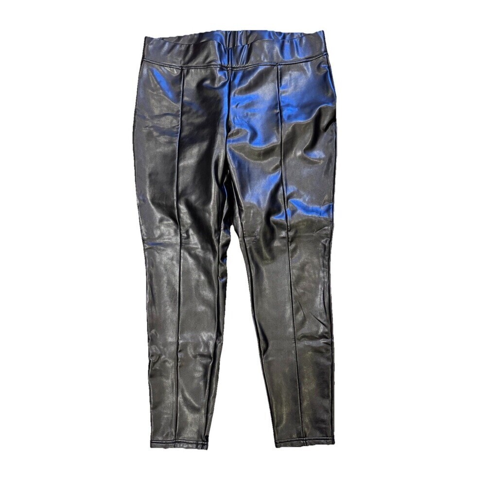 Hue Women's Faux Leather Leggings 2X Plus Sz Moto Edgy Chic Glam Rock Streetwear
